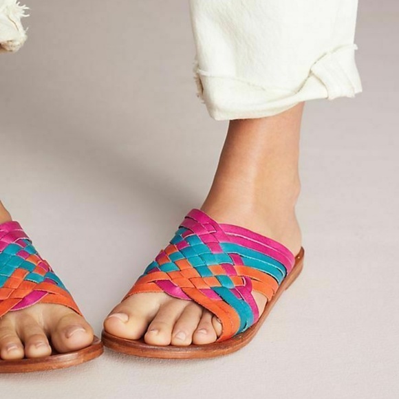 beek Shoes - Anthropologie BEEK Rainbow Swallow Slides Leather Sandals 6 NWOT